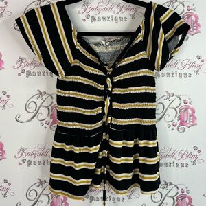 New & next tshirt stripes tie up smocked Elegant Black Yellow Striped Blouse